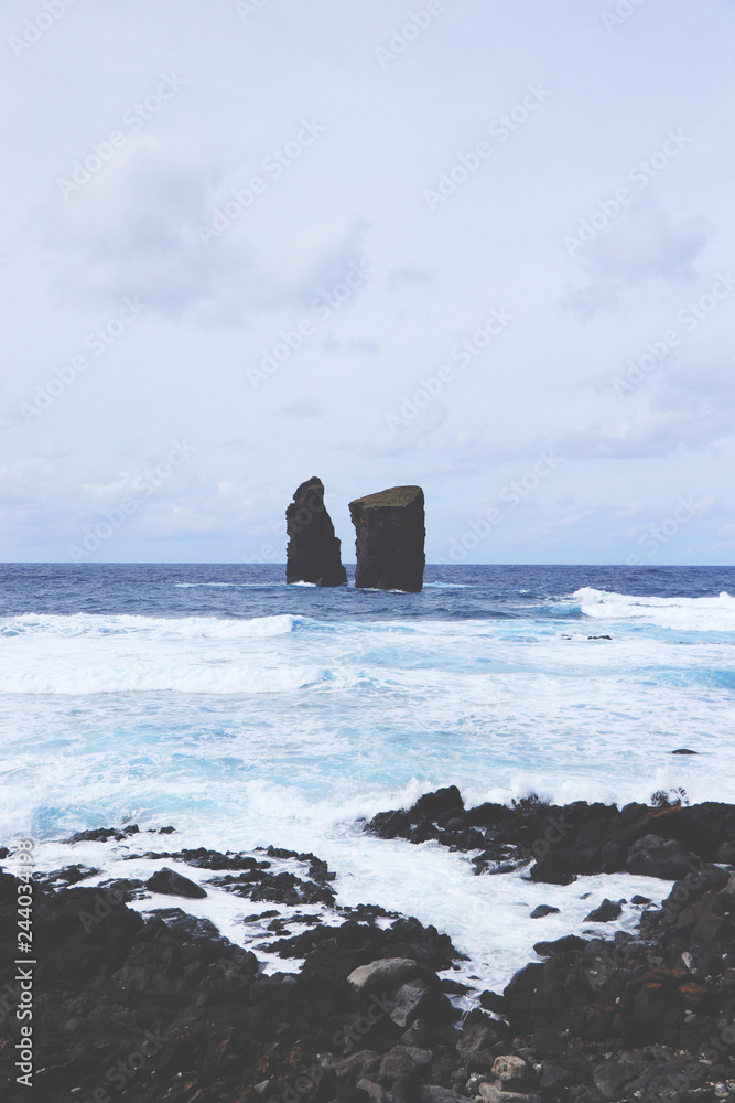 Fototapeta premium Aerial view from Islets in Mosteiros village. San Miguel island, Azores, Portugal.
