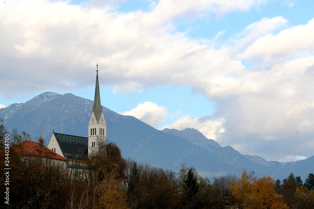 St. Martin`s Parish Church on Lake Bled, Slovenia. Lake Bled is popular travel destination in Slovenia.