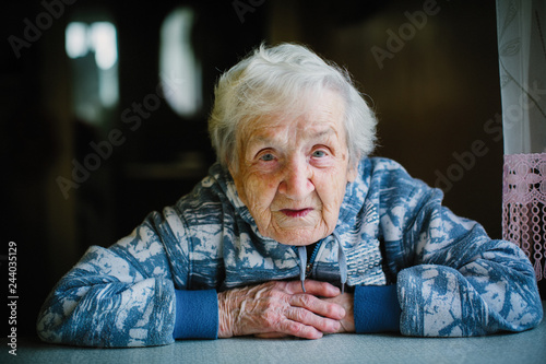 Portrait of elderly 90 years old woman.