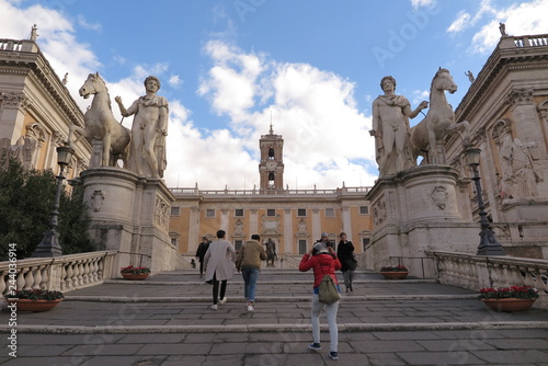 Piazza del Campidoglio, Roma. Veduta dal basso con statue equestri photo