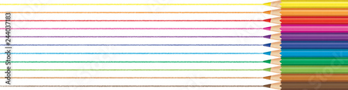 Rainbow color pencils drawn lines. Panorama illustration.