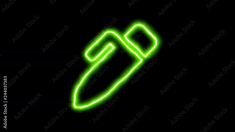 The appearance of the green neon symbol pen. Flicker, In - Out. Alpha channel Premultiplied - Matted with color black The appearance of the green neon symbol pen. Flicker, In - Out. Alpha channel Premultiplied - Matted with color black