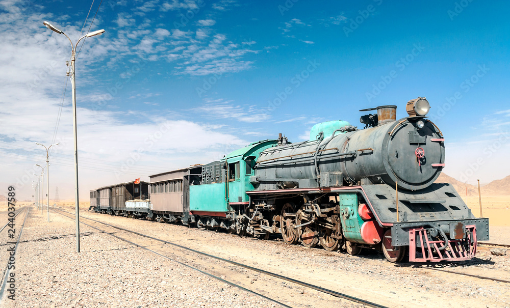 Train wagons in the Wadi Rum desert in Jordan Train wagons in the Wadi Rum desert in Jordan