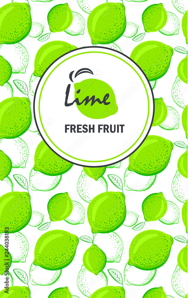 Packing template design of lime. Illustration lime banners. Design for juice, tea, ice cream, lemonade, jam, natural cosmetics, sweets and pastries filled with lemon, dessert menu.
