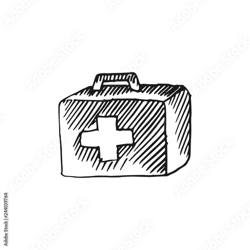 first aid kit vector doodle sketch isolated on white background