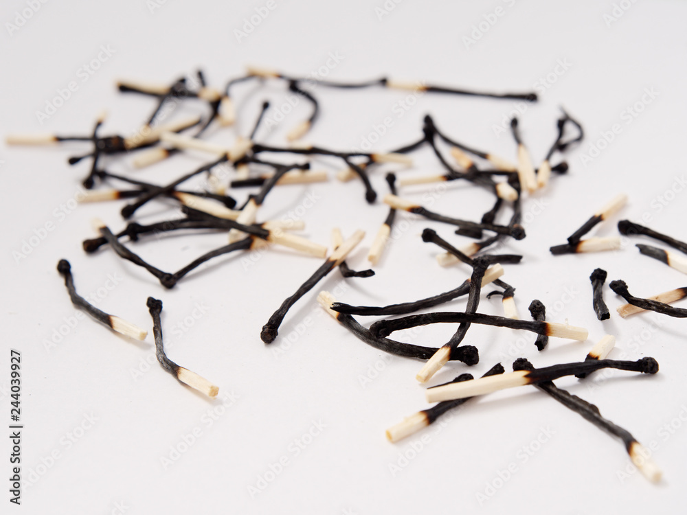 matches sulfur burned. che on a white background matches sulfur burned. che on a white background