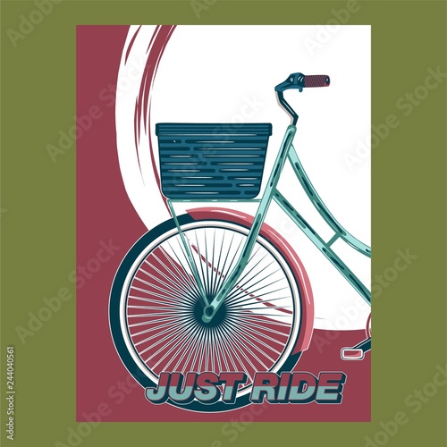 Cycling, Bicycle, Fun bike poster green background motivation - Vector