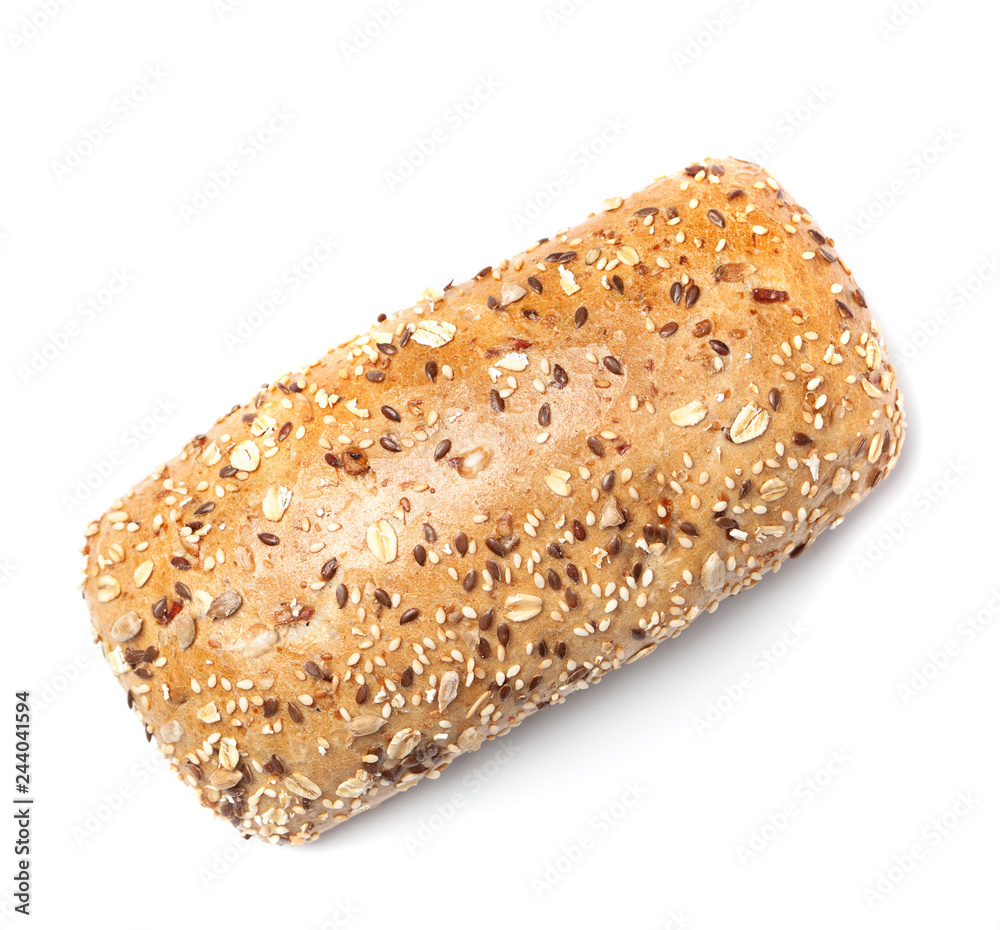 Whole wheat bread roll isolated on white Whole wheat bread roll isolated on white