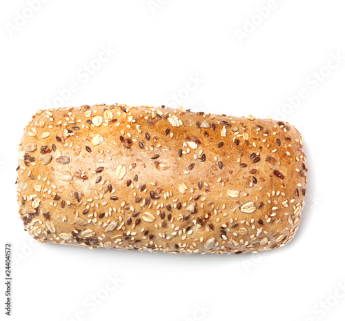 Vászonkép Whole wheat bread roll isolated on white