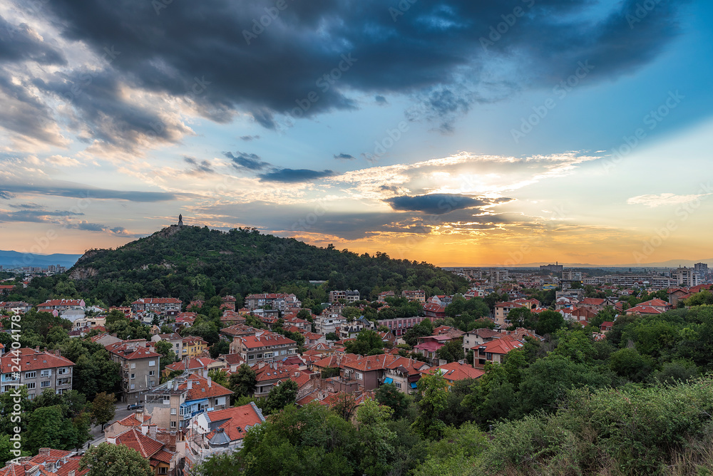 Sunset over Plovdiv city, european capital of culture 2019, Bulgaria