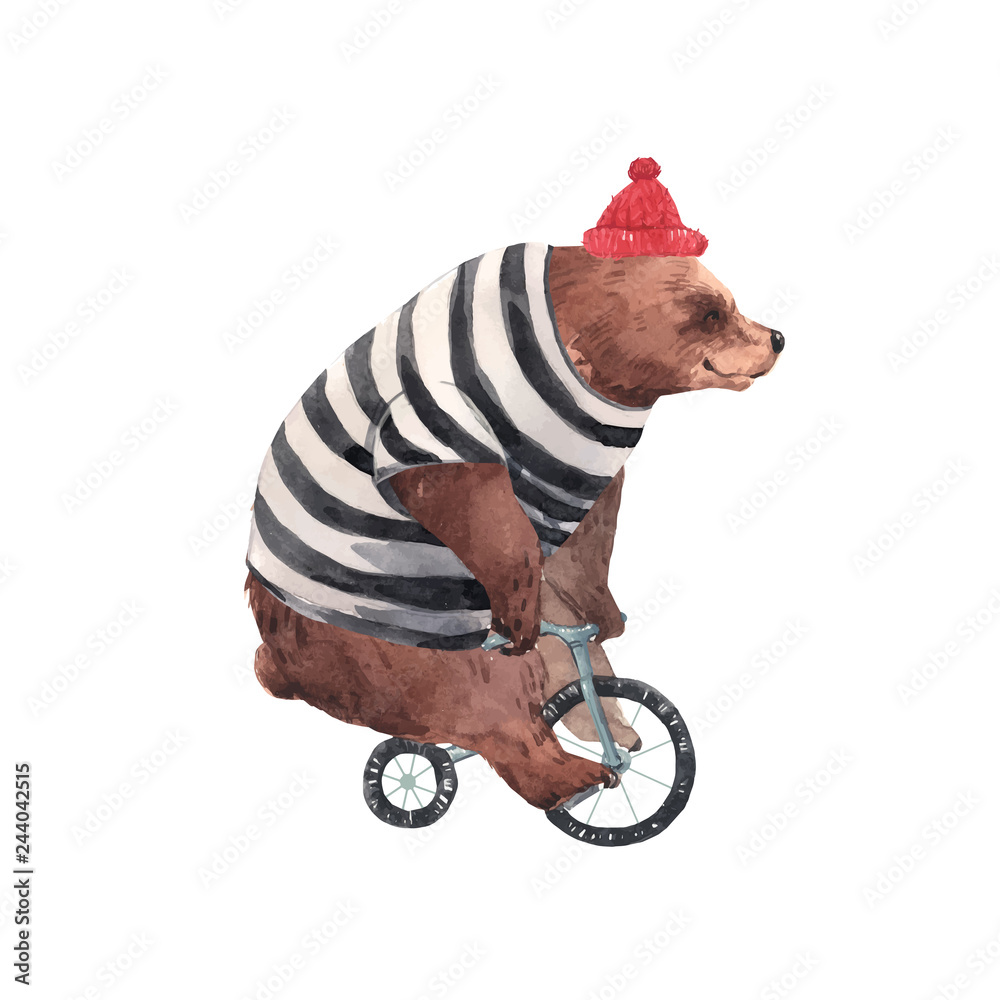 Obraz premium Akwarela wektor niedźwiedź cyrkowy