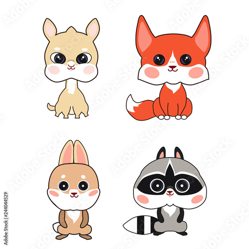 Set of cute animals vector isolated on white background