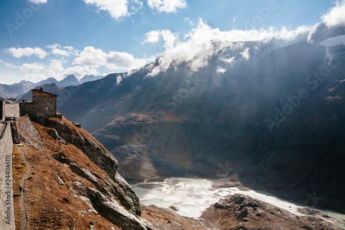 View of mountain with blue sky from Grossglockner High Alpine Road in Austria