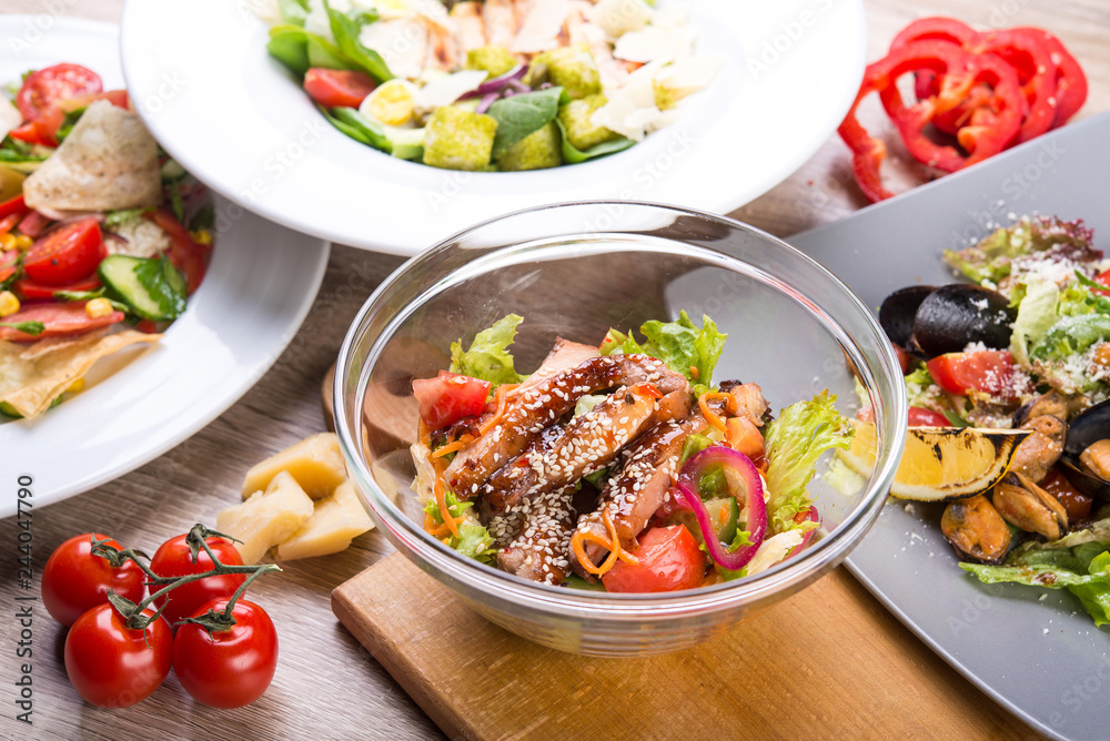composition of several fresh salads composition of several fresh salads