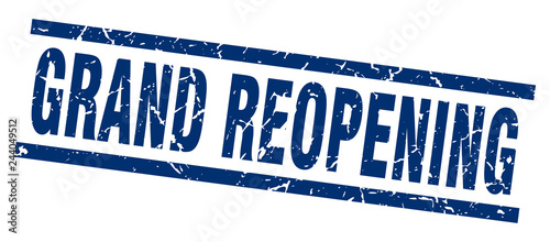square grunge blue grand reopening stamp