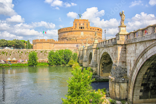 Saint Angel castle and bridge in Rome, Italy