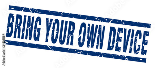 square grunge blue bring your own device stamp