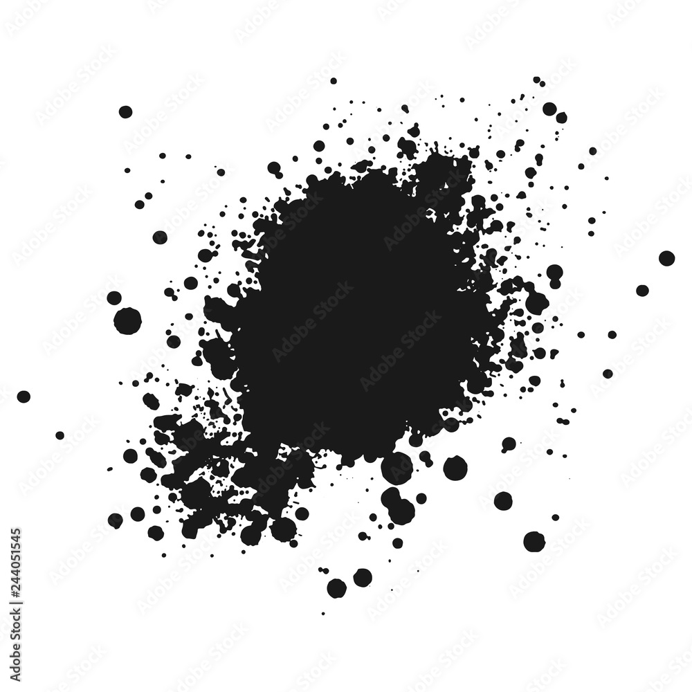 Black monochrome ink or paint blots grunge background. Texture Vector. Dust overlay distress grain. Black splatter, dirty, poster for your design. Isolated on white background. Vector illustration. Black monochrome ink or paint blots grunge background. Texture Vector. Dust overlay distress grain. Black splatter, dirty, poster for your design. Isolated on white background. Vector illustration.