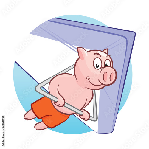 Smiling piggy flying on hang-glider vector illustration