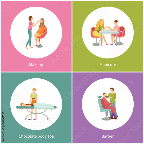 Makeup and Visage on Face Manicure Set Vector
