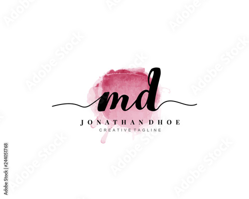 M D Initial watercolor logo on white background. Logo template vector photo