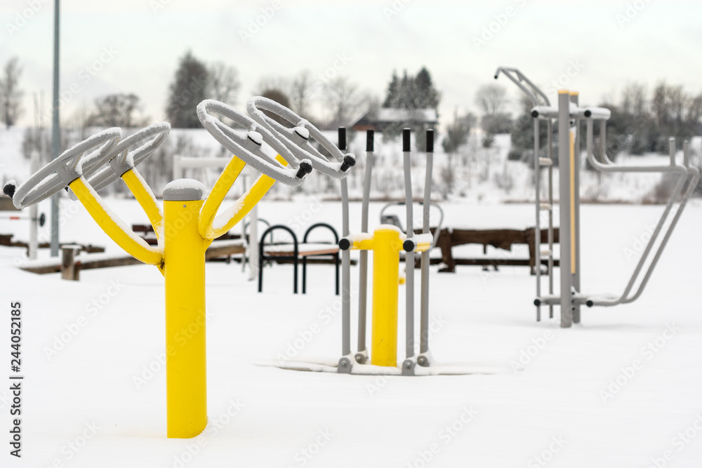 Outdoor fitness equipment,winter time Outdoor fitness equipment,winter time