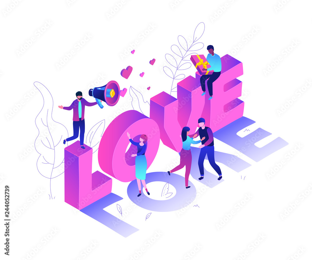 Valentines Day - modern colorful isometric vector illustration