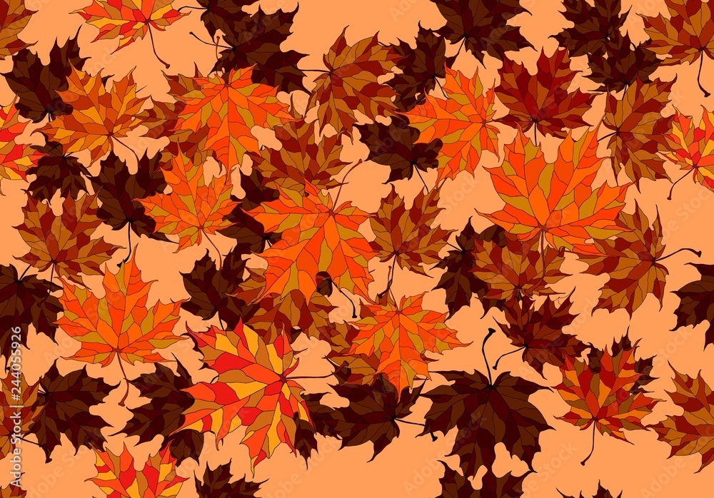Hand drawn autumn background with beautiful leaves . Hand drawn autumn background with beautiful leaves .
