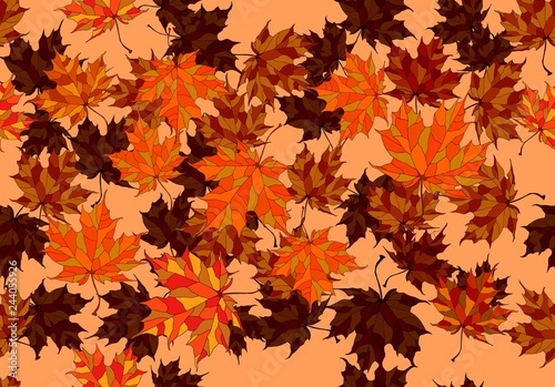 Hand drawn autumn background with beautiful leaves .