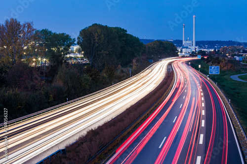 Germany, Baden-Wuerttemberg, Boeblingen, Sindelfingen, A and cogeneration plant at blue hour photo