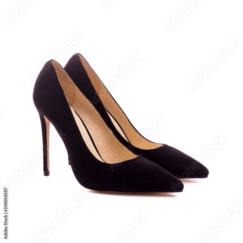 black women's shoes isolated on white background.