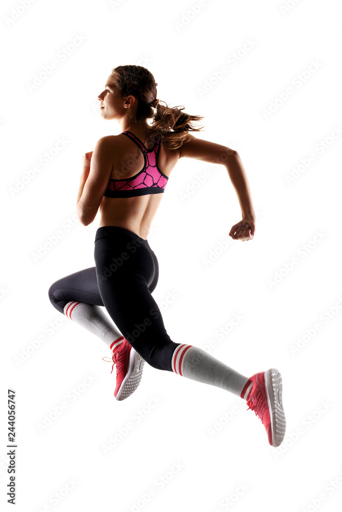 fit runner girl jumping