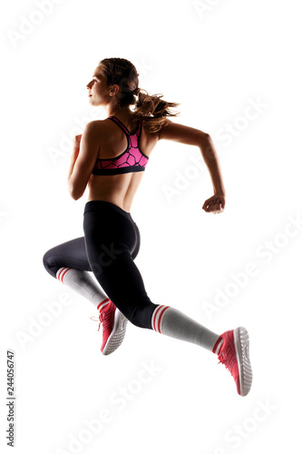 fit runner girl jumping
