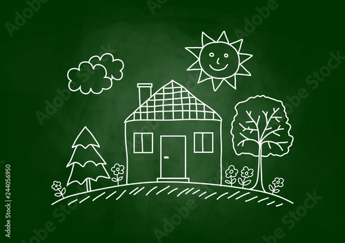 House drawing on blackboard
