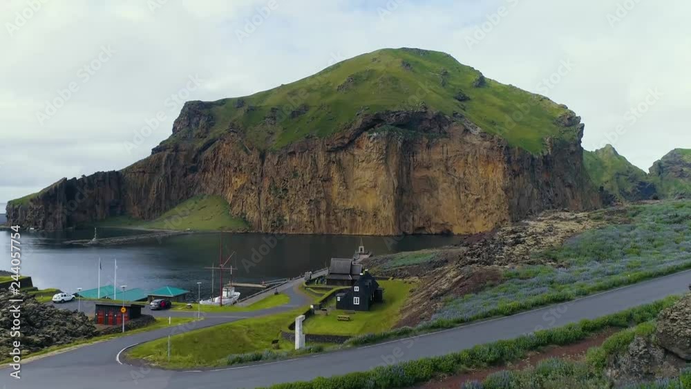4K Rising Aerial Vestmannaeyjar Heimaey Lava Iceland