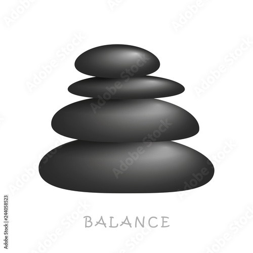 black zen massage stones balance on white background vector illustration EPS10