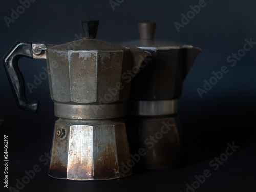 Moka coffee makers. Coffee grinder and coffee photo