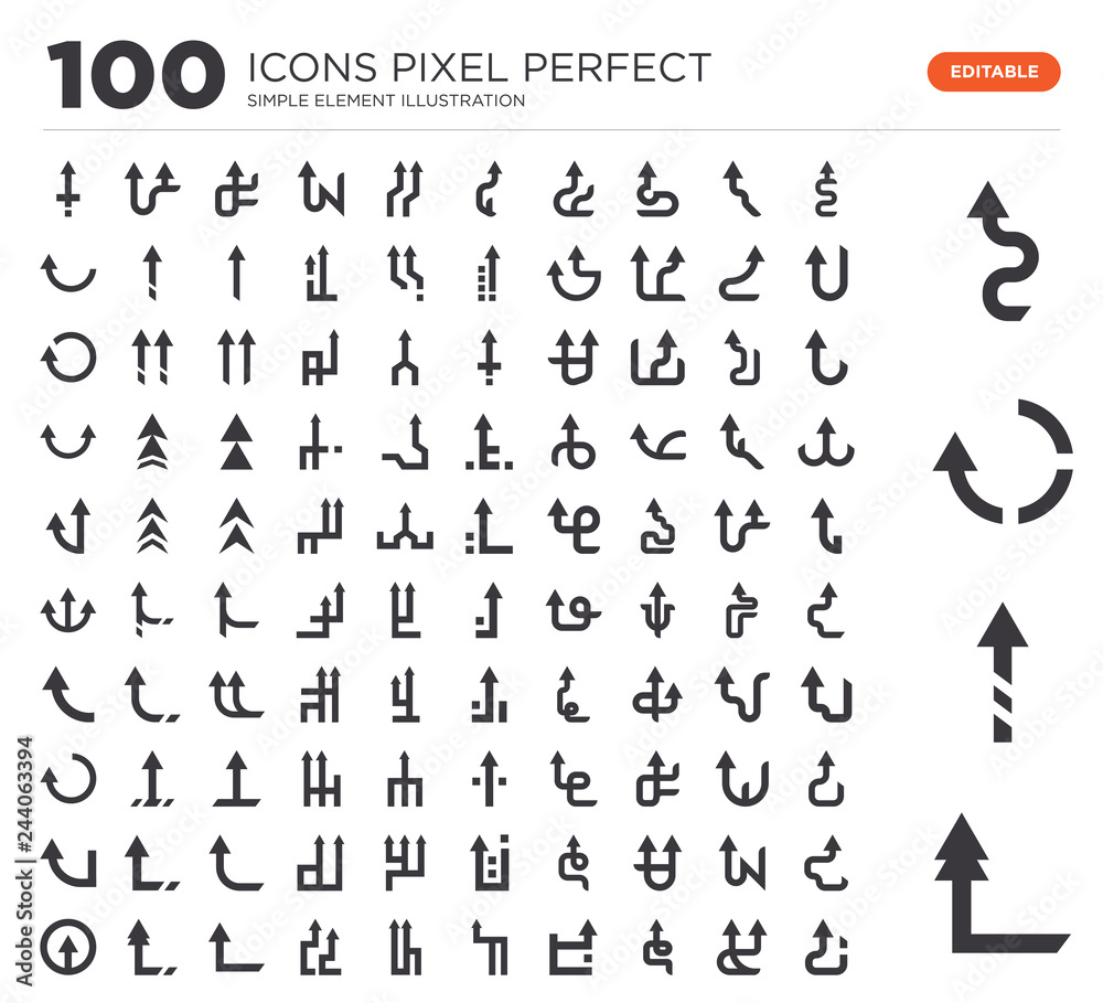 Set of 100 icons such as Up arrow, arrow