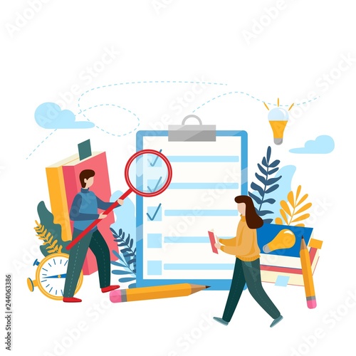 Checklist clipboard. Questionnaire, survey, task list. Flat illustration