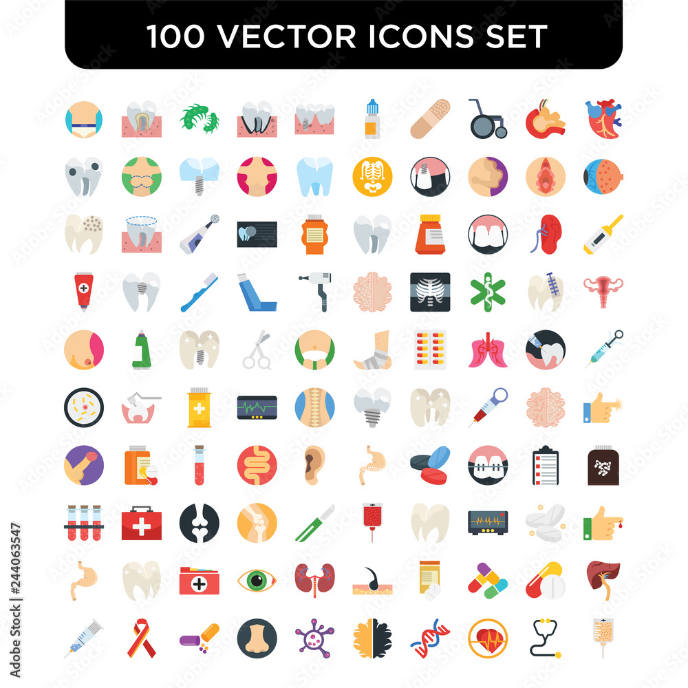 Set of 100 Vector icons such as Heart, Stethoscope, Cardiogram, Dna, Brain, Virus, Nose, Antibiotic, Ribbon, Syringe Set of 100 Vector icons such as Heart, Stethoscope, Cardiogram, Dna, Brain, Virus, Nose, Antibiotic, Ribbon, Syringe