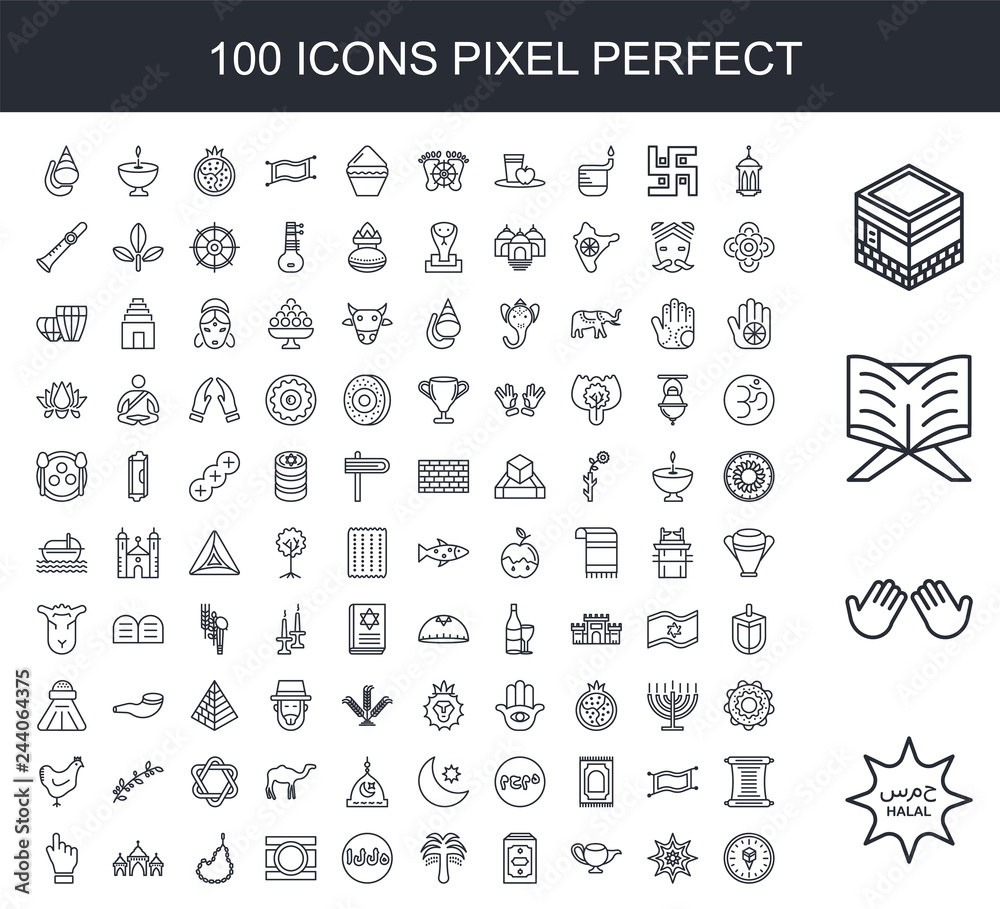 Fototapeta 100 Line Icon Set Trendy Thin And Simple Icons Such As Halal Dua Hands Reading Fototapeta 100 Line Icon Set Trendy Thin And Simple Icons Such As Halal Dua Hands Reading