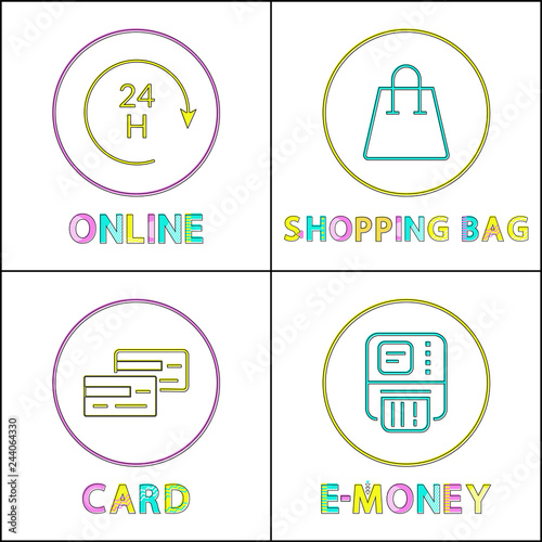 Online shopping posters set vector illustration