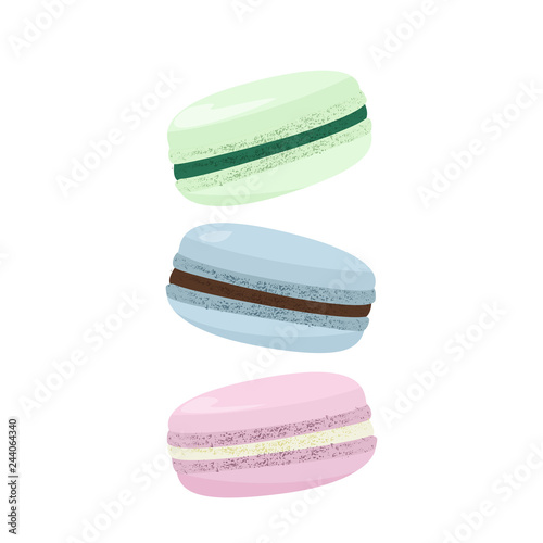 Stack of colorful macaron, macaroon cakes on white background. Vector illustration