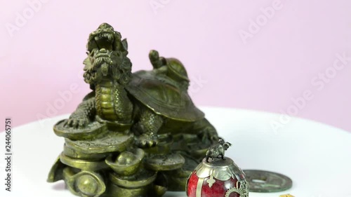 2019 year of the pig, coin, turtle for luck and pig figure photo