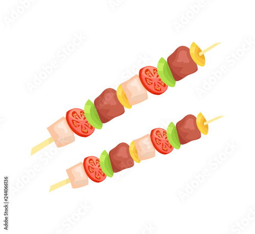 Kebab on Skewer Vector Badge in Cartoon Style
