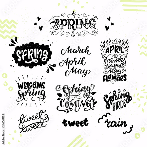 Set of hand lettering spring inscriptions