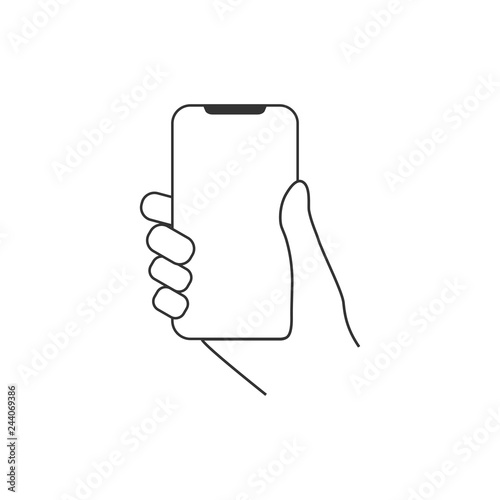 Hand hold smartphone icon. Flat design. Vector illustration.