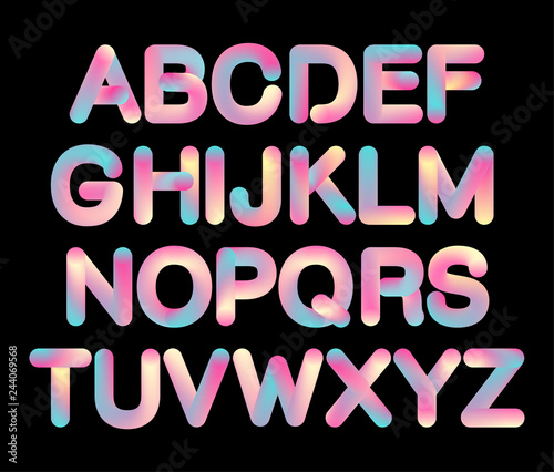 Futuristic holographic 3D effect alphabet letters
