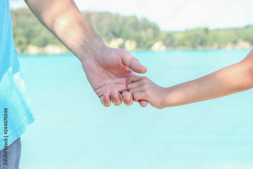 parent holds the hand of a small child parent holds the hand of a small child