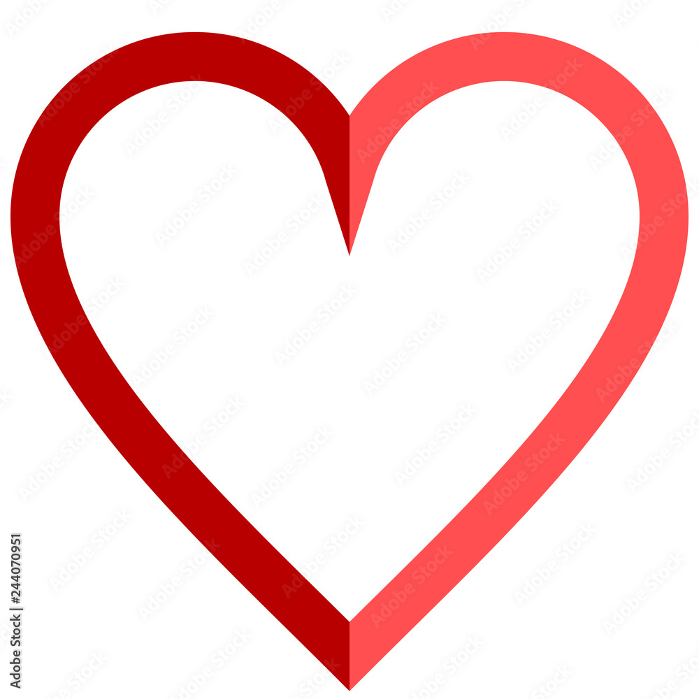 Heart symbol icon - red simple outlined, isolated - vector